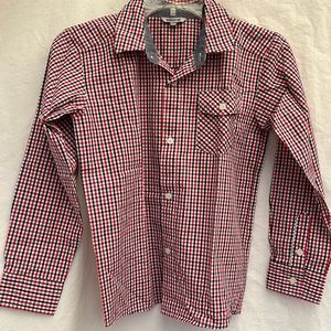 Bienzoe Red & Blue Plaid Button Down boys shirt. Sleeves can be rolled up.